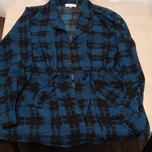 Calvin Klein Blue and Black Patterned Blouse